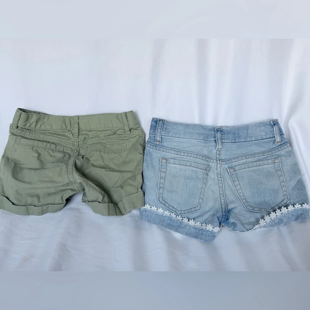 The Children's Place Olive Green Cargo & Light Blue Denim Floral-Trim Shorts Duo